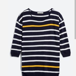 Navy Blue Striped Sweater with Yellow Accents